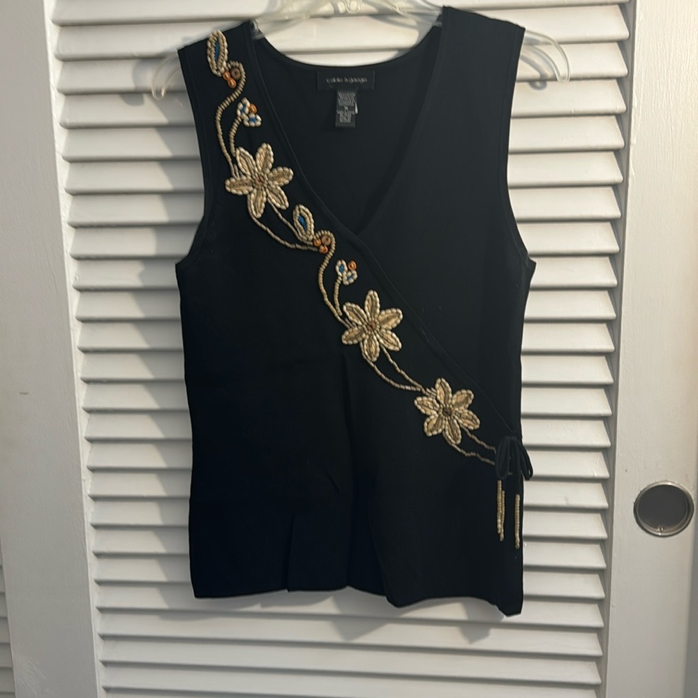 EUC Cable & Gauge Beaded Faux Wrap Tank - Medium